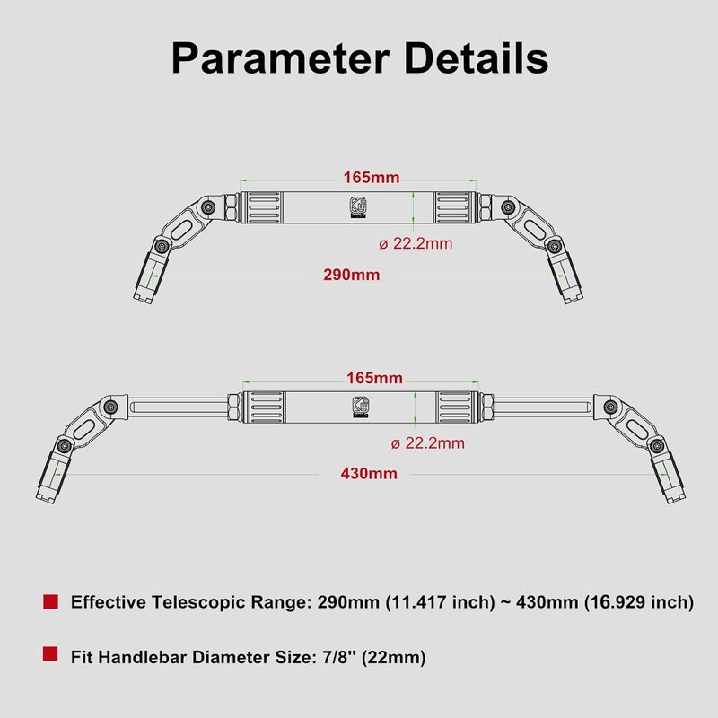 BRCOVAN Motorcycle Cross Bar, Aluminum Alloy, Length Adjustable Handlebar Extender Extension, Motorcycle Balance Bar Reinforce Lever Fit for Handlebars 22mm in Diameter - Image 5